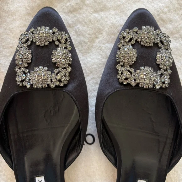 Manolo Blahnik Hangisi black crystal-embellished satin slippers - Picture 9 of 9